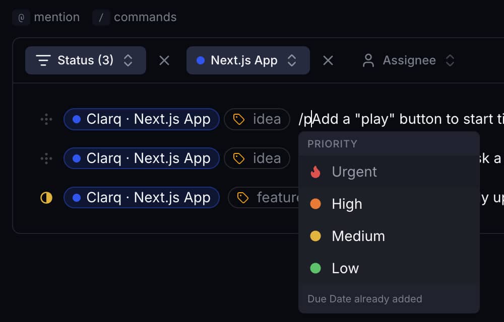 Task editor with inline chips